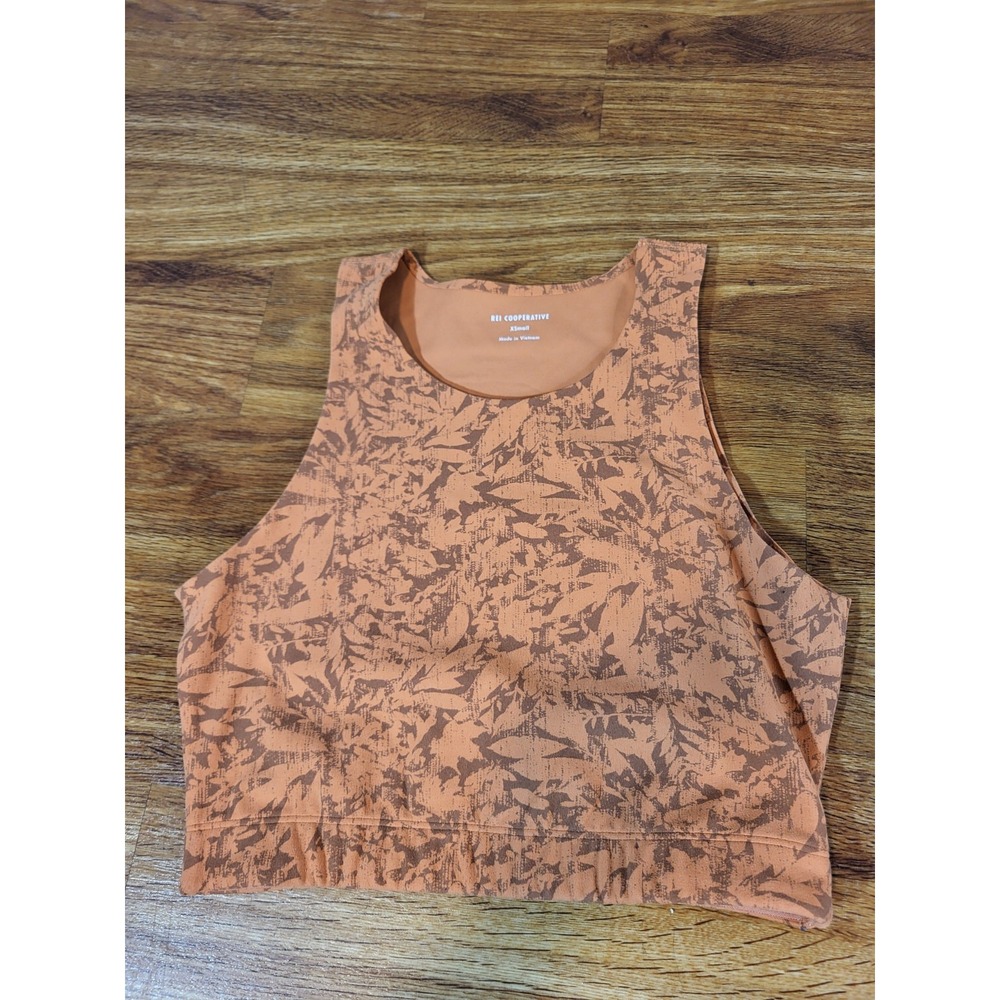 REI Co-op‎ Take Your Time Sports Bra Cropped Athletic Top Orange Floral XS